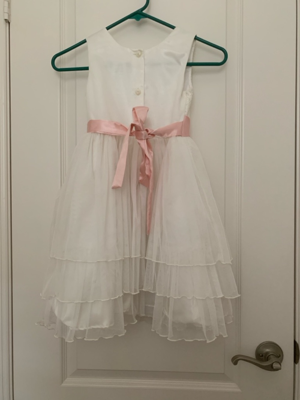 Jona Michelle White Lace Tulle Dress Size 6 Pink Sash Formal Special Occasion - Picture 4 of 10
